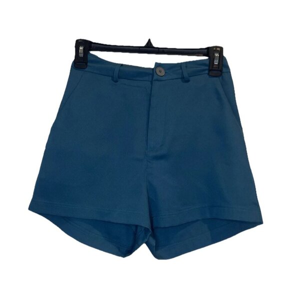 Cider Womens Teal High Rise Flat Front Chino Shorts Pockets Stretch Sz XXS NEW - Picture 1 of 9